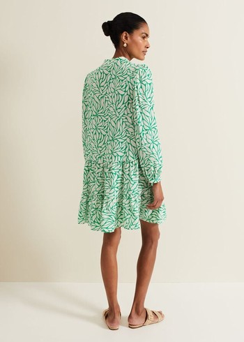 Phase Eight Penele Leaf Print Swing Dress Green USA | 1235489-TJ